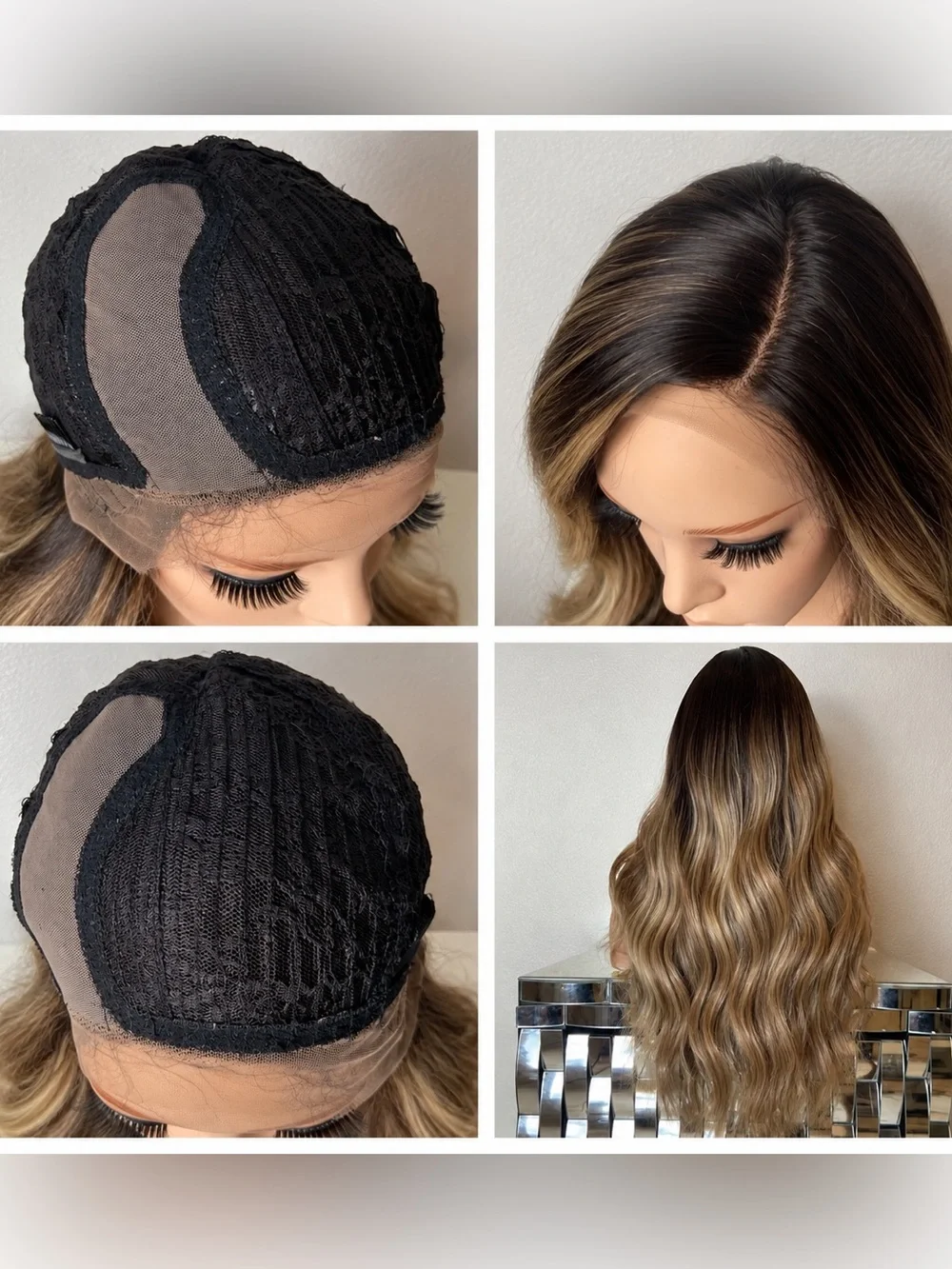 Long Wavy Ombre Lace Front Wig - Brown Blonde 24 inches long